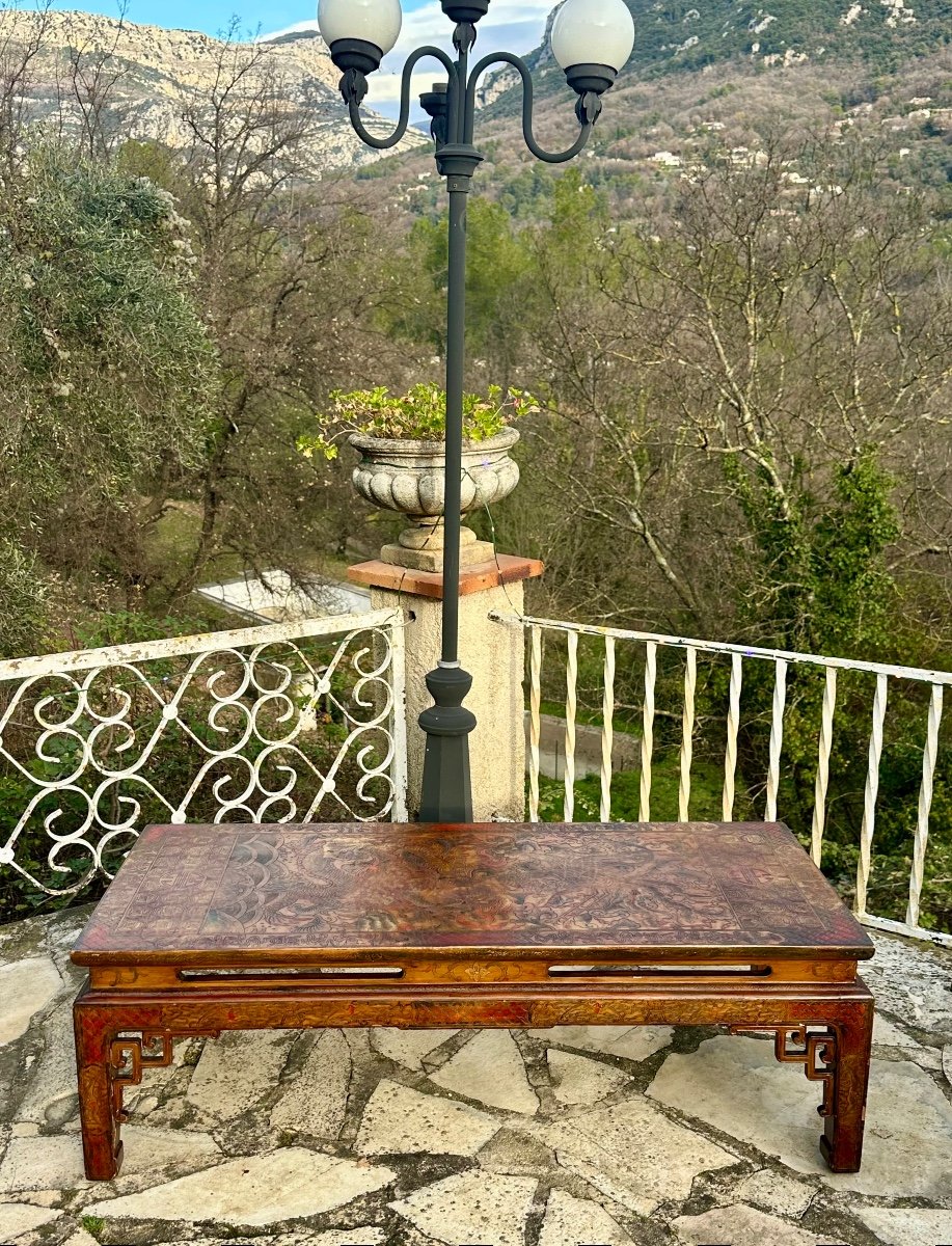 Japanese Style Coffee Table In Carved Lacquered Wood Circa 1900-photo-6