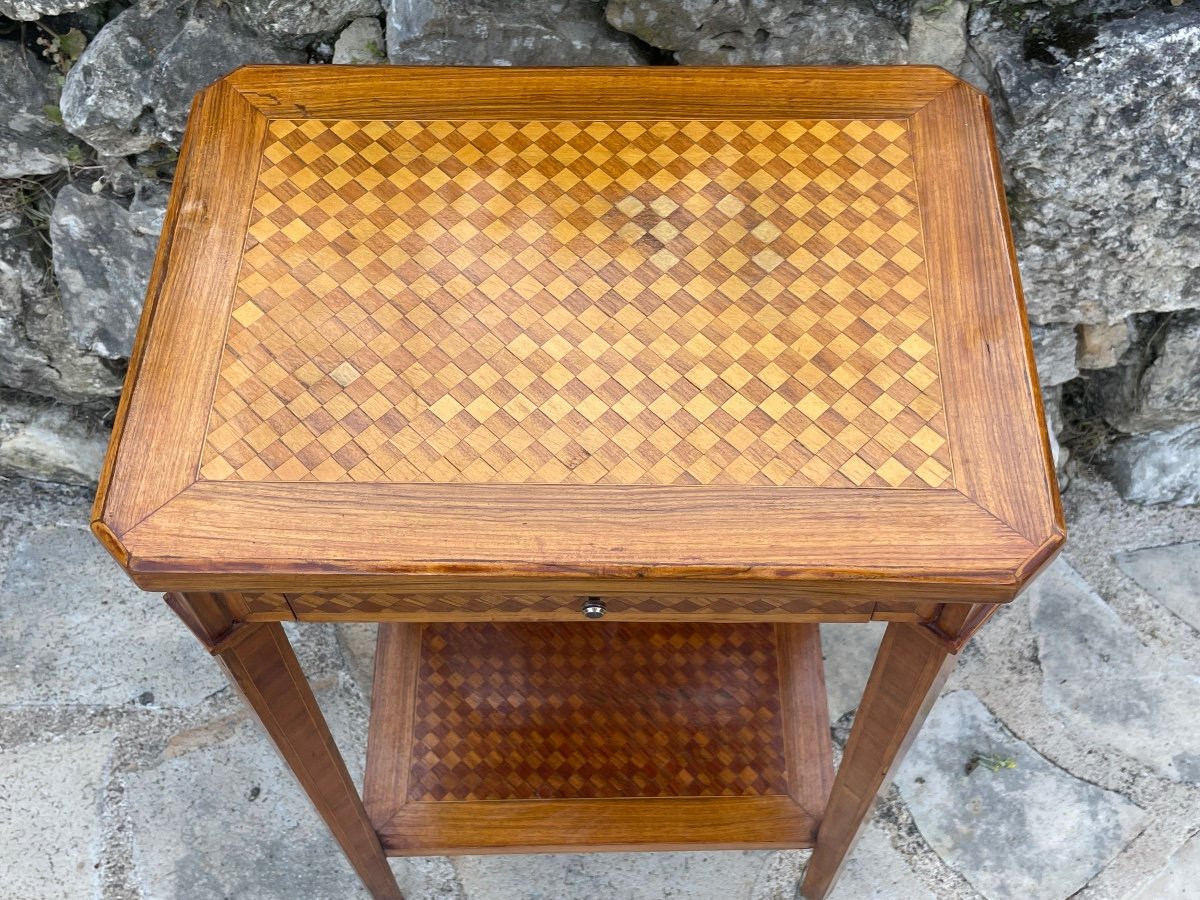 Petite Table Volante En Marqueterie De Bois De Style Louis XVI époque XXeme Siècle -photo-4