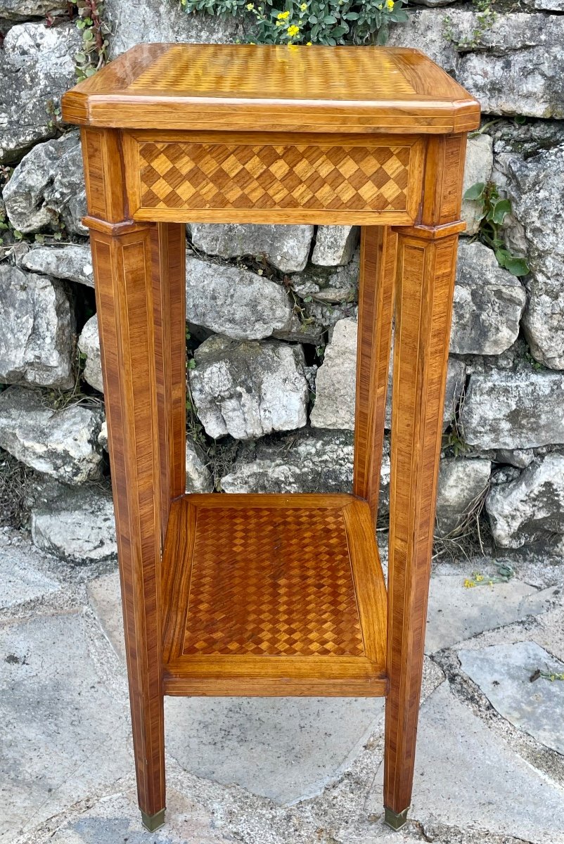 Petite Table Volante En Marqueterie De Bois De Style Louis XVI époque XXeme Siècle -photo-1