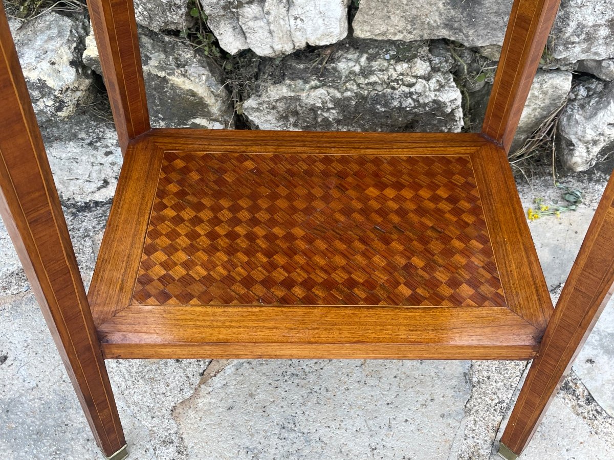 Petite Table Volante En Marqueterie De Bois De Style Louis XVI époque XXeme Siècle -photo-4