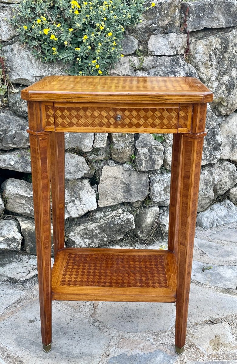 Petite Table Volante En Marqueterie De Bois De Style Louis XVI époque XXeme Siècle 