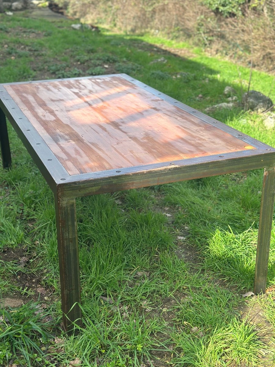 Table Industrielle En Métal Et Bois époque XXeme Siècle -photo-4