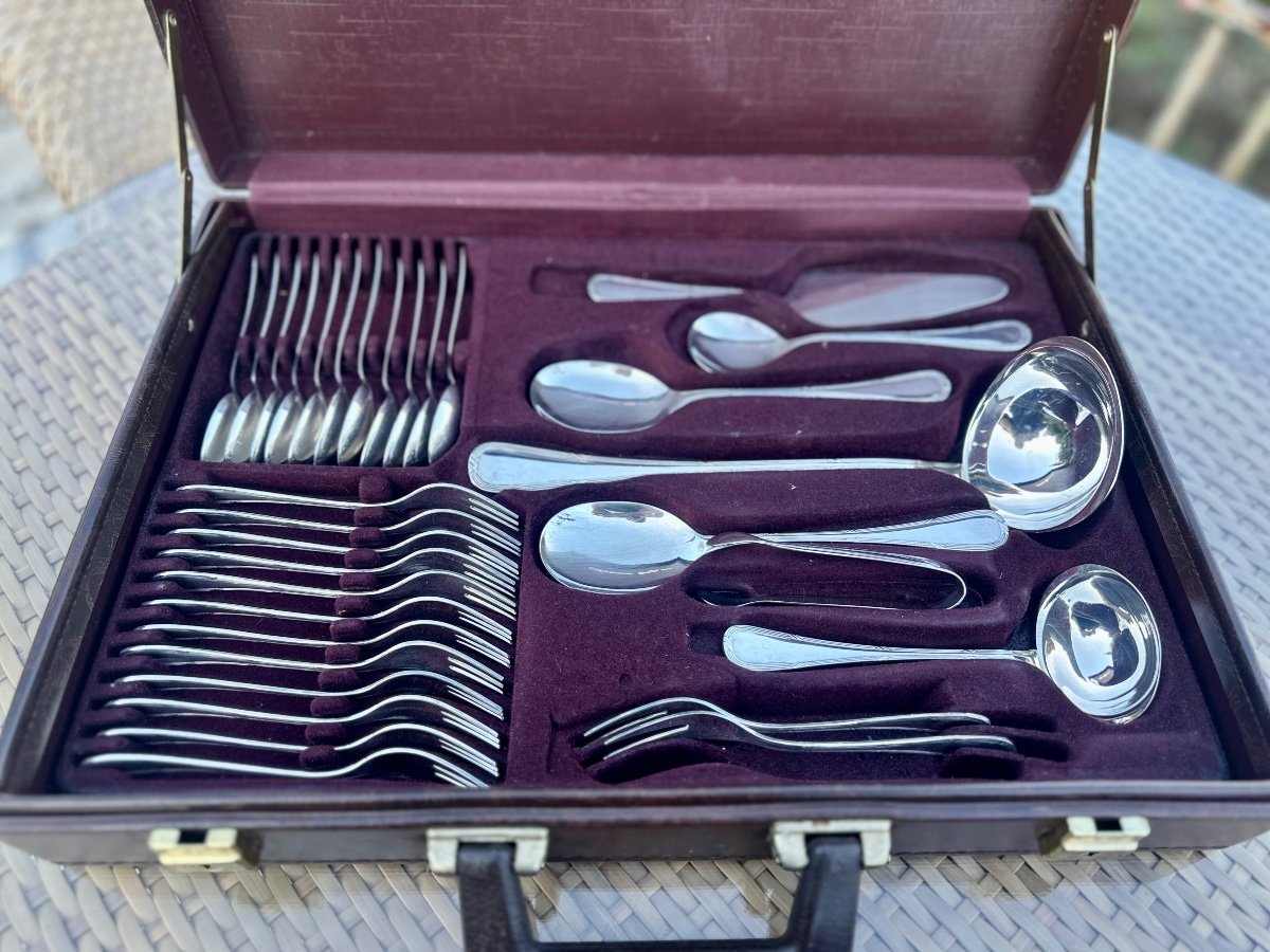 German Cutlery Set "bestecke Solingen" In Original Brown Leather Case, Circa 1970.-photo-1