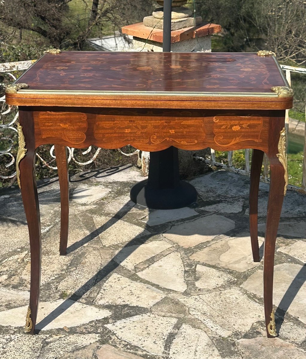 Table à Jeux En Marqueterie De Bois De Rose De Style Louis XV époque XIXeme Siècle -photo-2