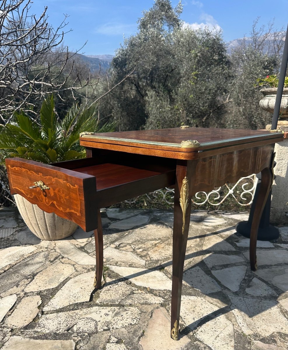 Table à Jeux En Marqueterie De Bois De Rose De Style Louis XV époque XIXeme Siècle -photo-1