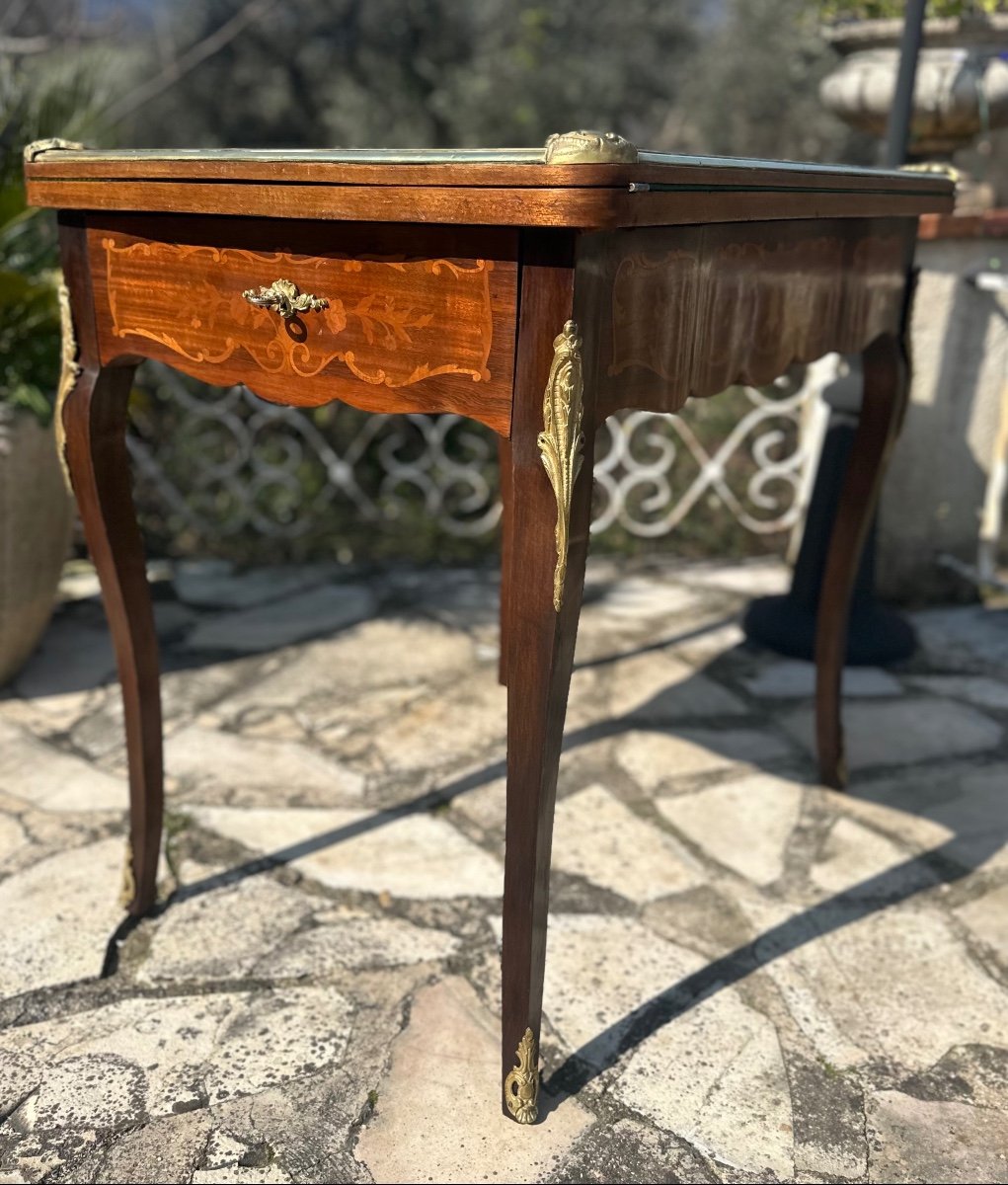 Table à Jeux En Marqueterie De Bois De Rose De Style Louis XV époque XIXeme Siècle -photo-2