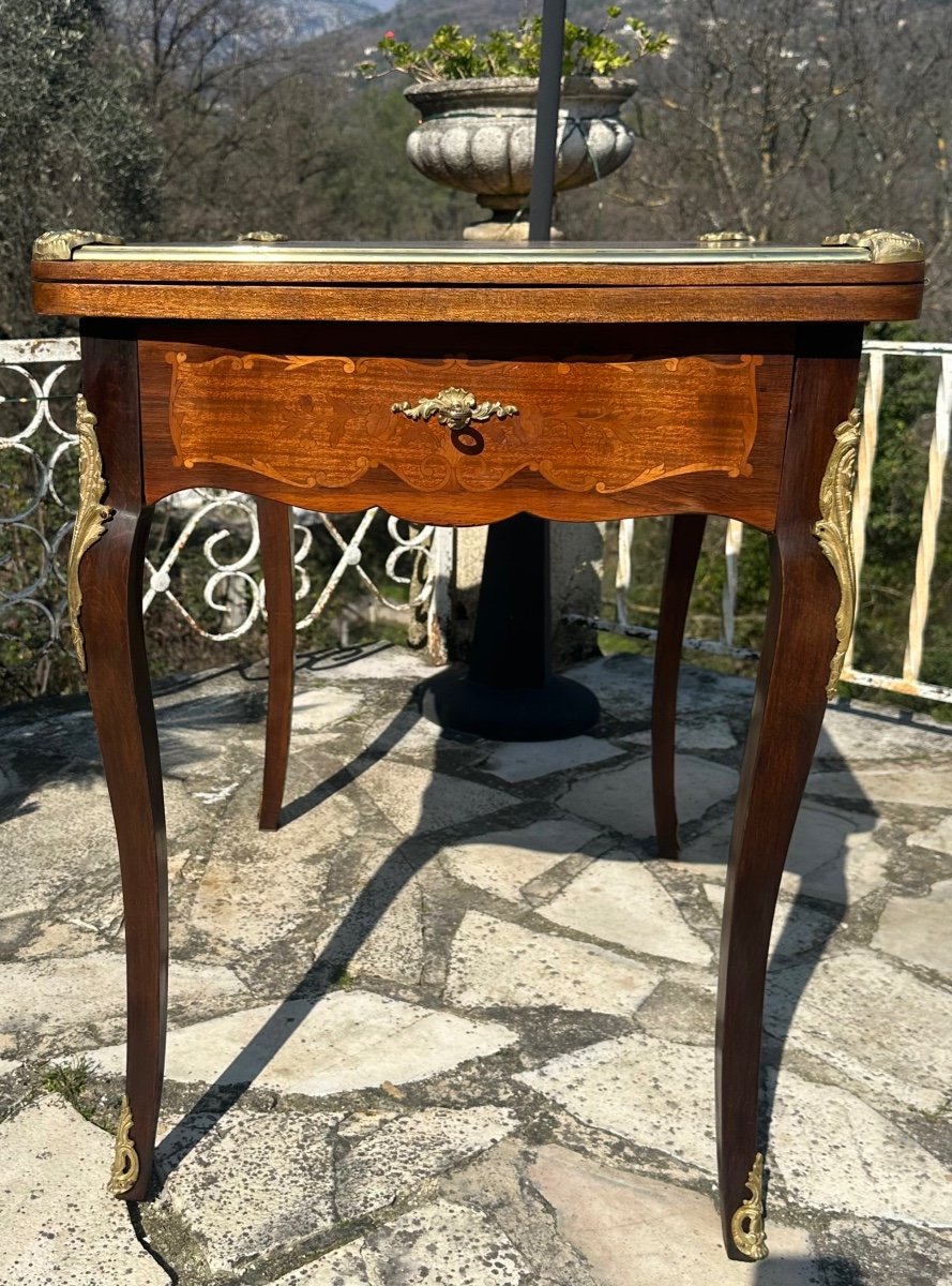 Table à Jeux En Marqueterie De Bois De Rose De Style Louis XV époque XIXeme Siècle -photo-3