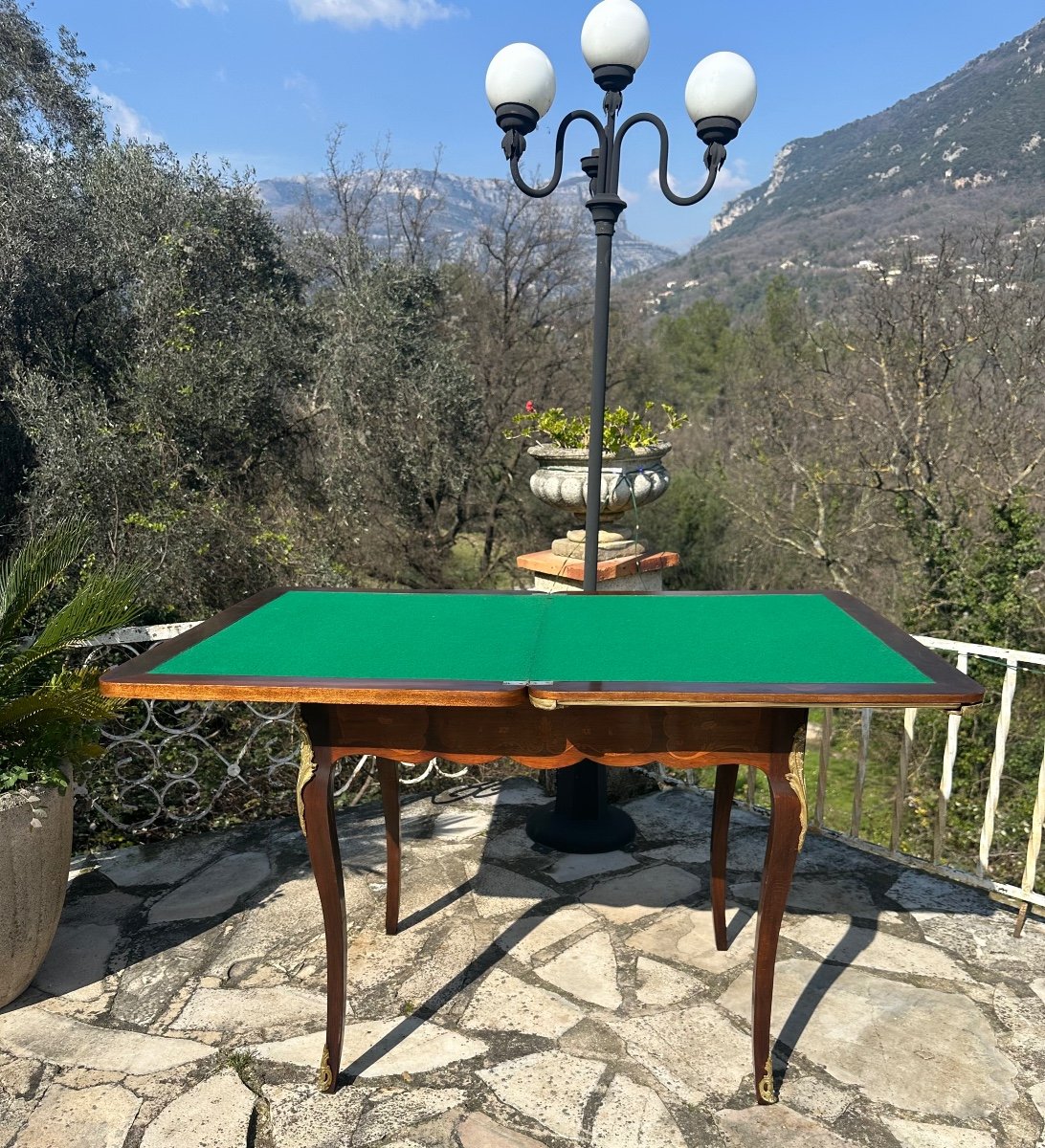 Table à Jeux En Marqueterie De Bois De Rose De Style Louis XV époque XIXeme Siècle -photo-5