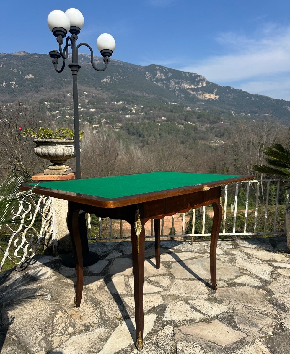 Table à Jeux En Marqueterie De Bois De Rose De Style Louis XV époque XIXeme Siècle -photo-7