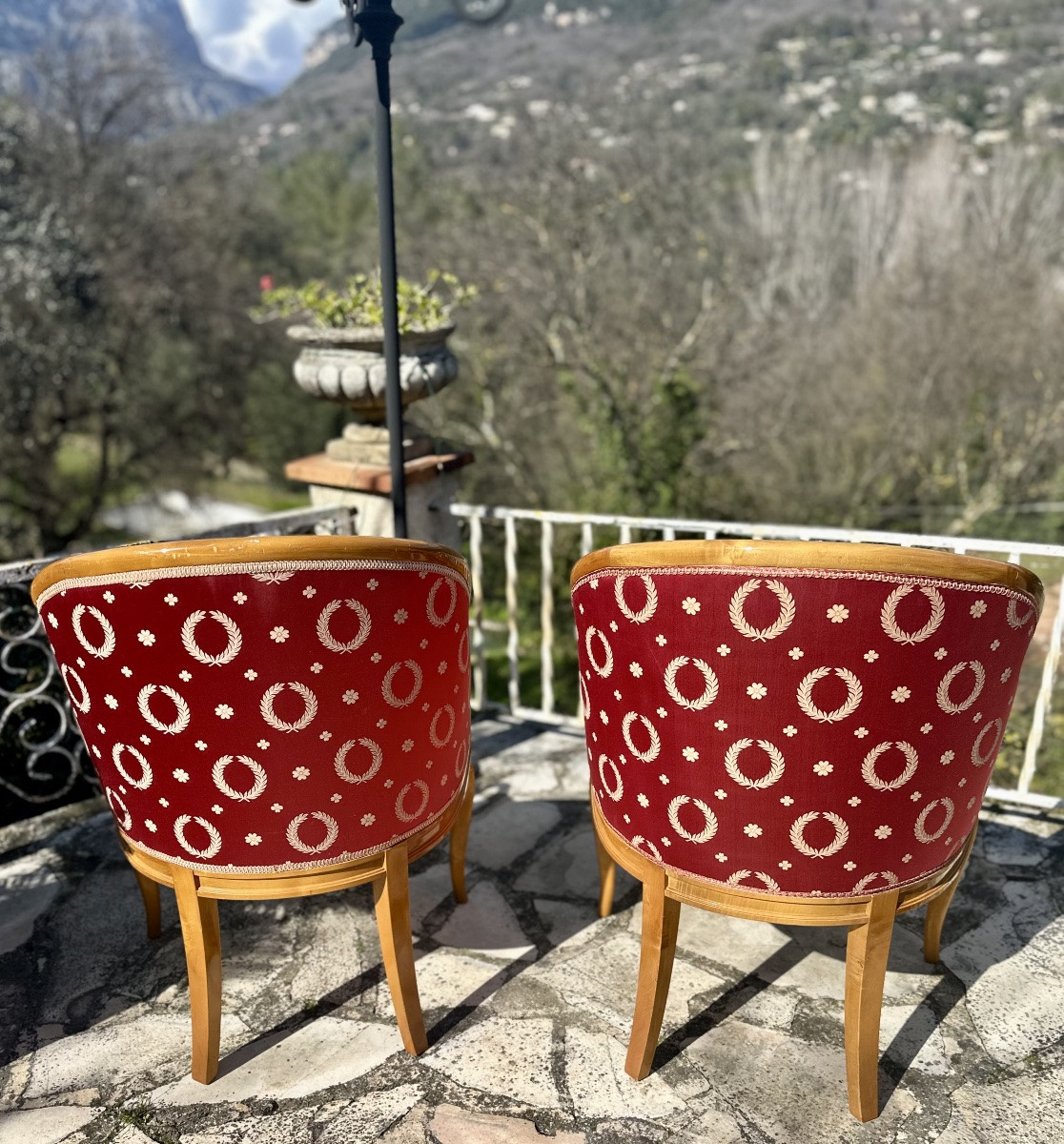 Pair Of Empire Style Swan Neck Bergère Armchairs, 20th Century -photo-3