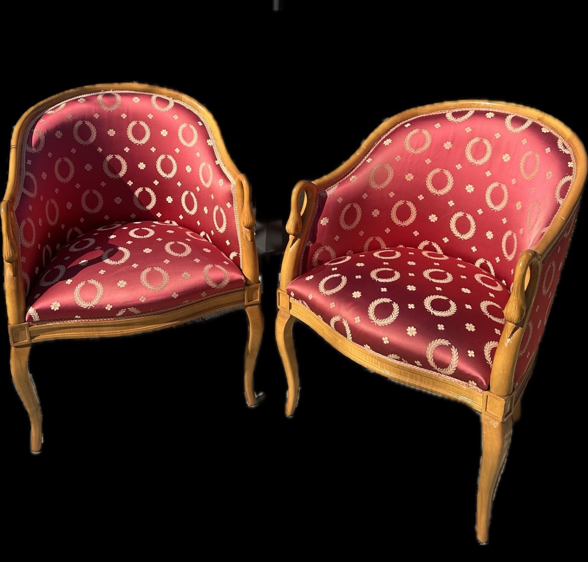 Pair Of Empire Style Swan Neck Bergère Armchairs, 20th Century -photo-5