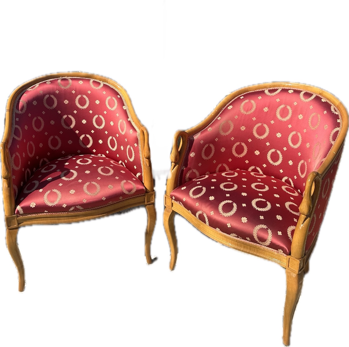 Pair Of Empire Style Swan Neck Bergère Armchairs, 20th Century -photo-7