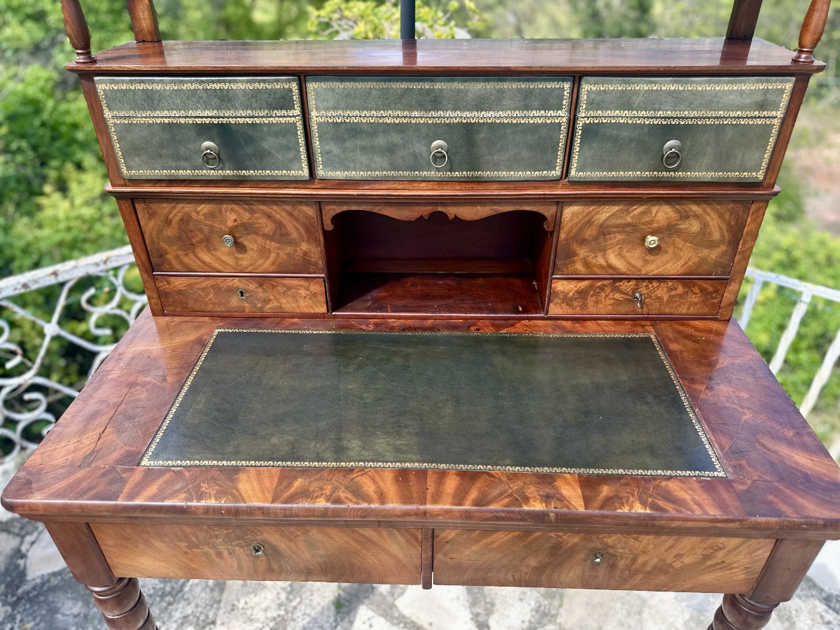 Flamed Mahogany Stepped Desk, Second Half Of The 19th Century -photo-4
