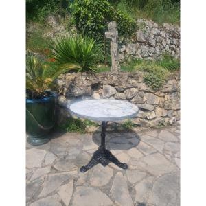 Round Garden Table In Marble And Cast Iron 20th Century