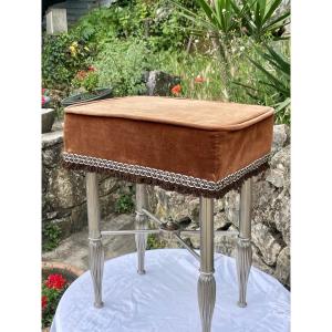 Elegant Stool In Velvet And Chromed Metal 20th Century 