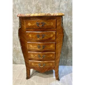 Small Louis XV Style Marquetry Chest Of Drawers, 20th Century