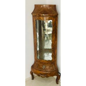 Corner Display Cabinet In Louis XV Style Marquetry, Late 19th Century 