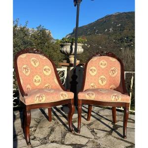 Pair Of Solid Carved Mahogany Gondolas From The Charles X Period. 19th Century.