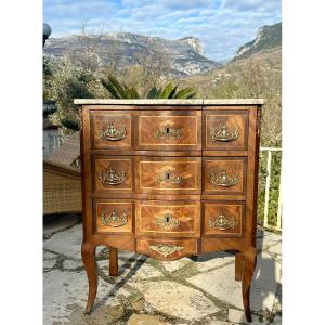 Small Marquetry Chest Of Drawers With Central Steps, 19th Century 