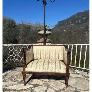 Louis XVI Style Low Armchair In Finely Carved Wood, 19th Century 