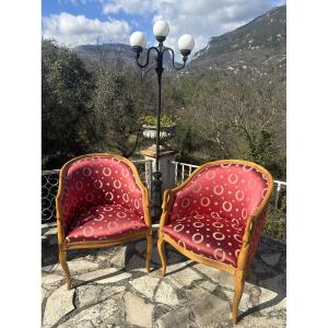 Pair Of Empire Style Swan Neck Bergère Armchairs, 20th Century 