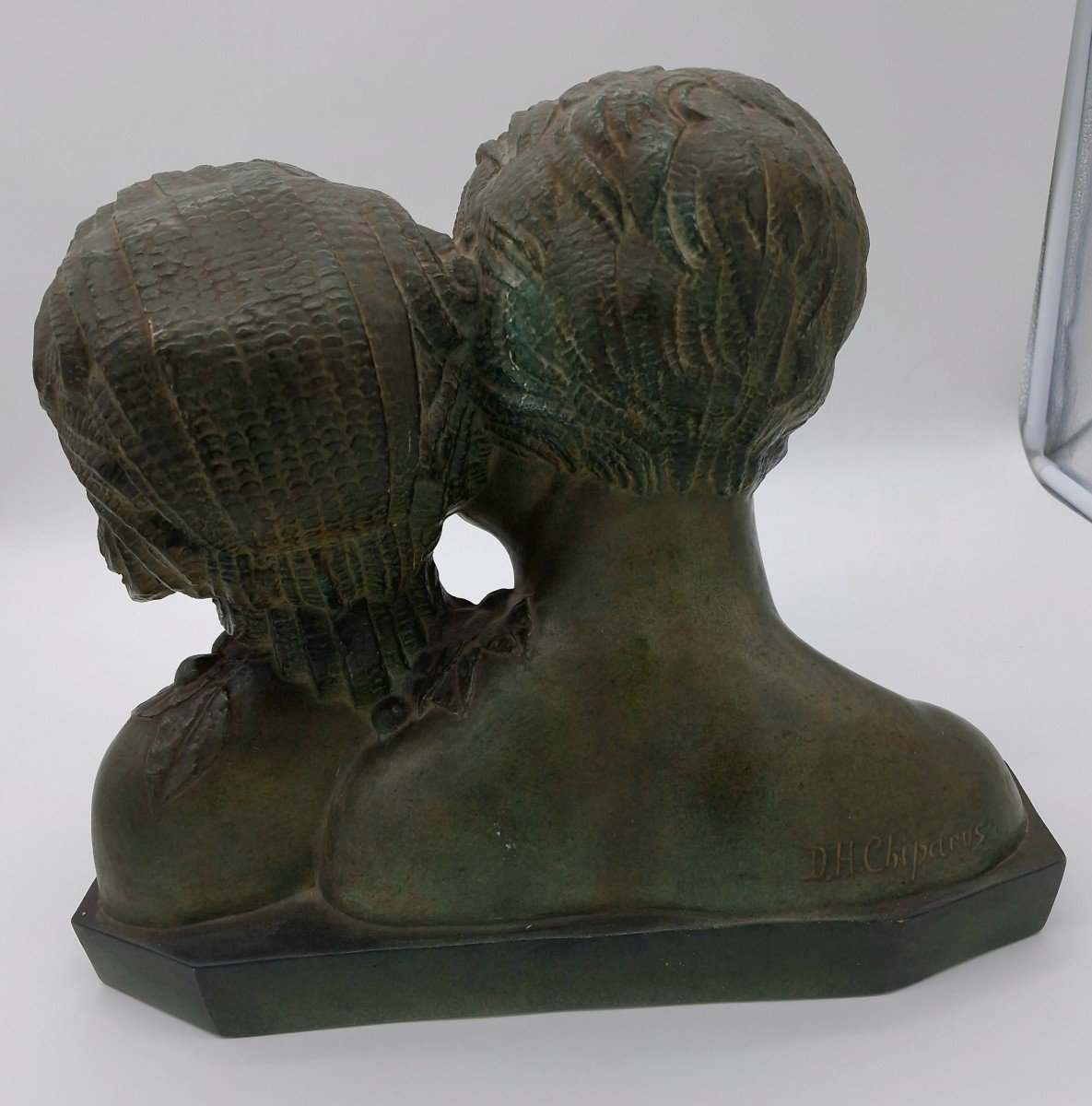 Sculpture Of "two Heads Of A Young Couple" Signed Chiparus-photo-2