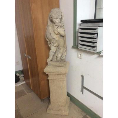 Putti 18th Limestone Stone On Base 21st