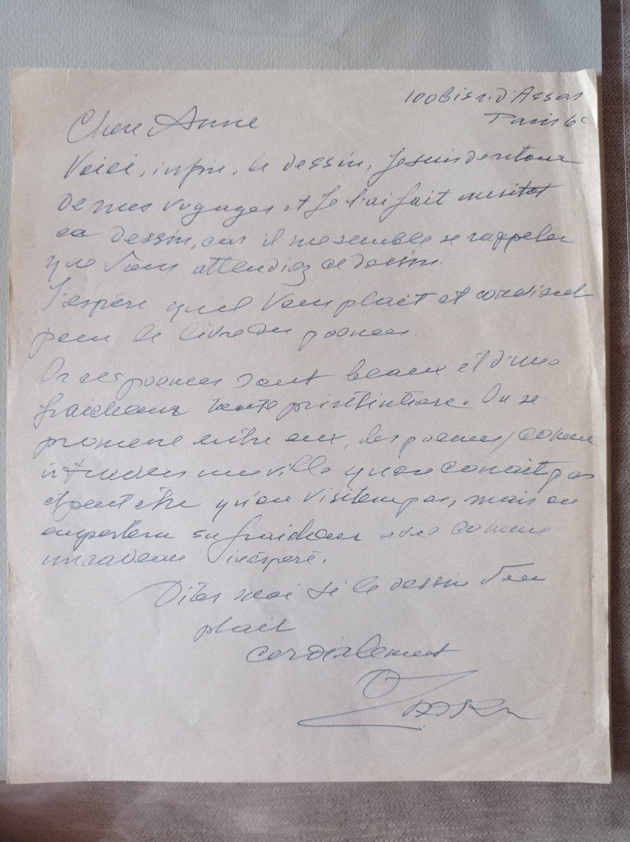 Ossip Zadkine Autograph Letter