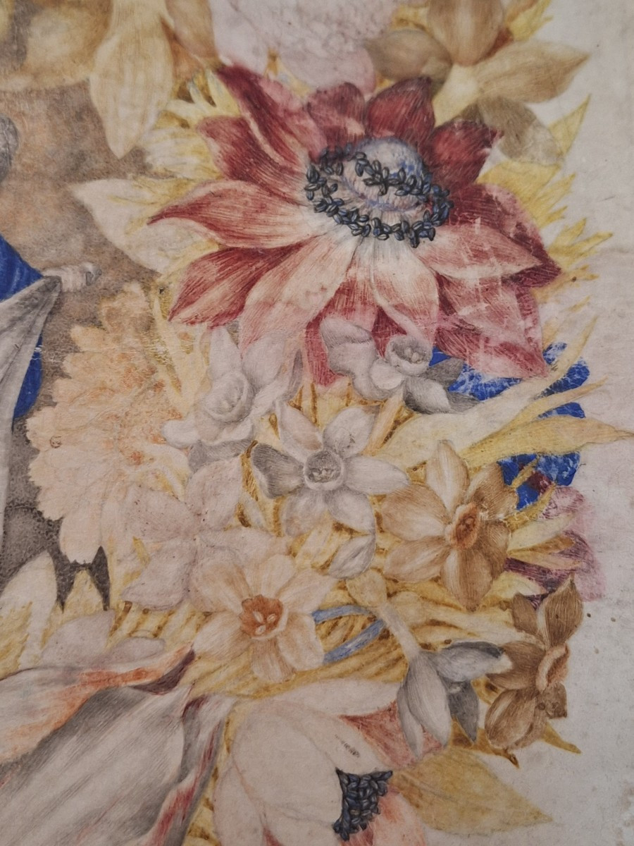 Oil Gouache On Parchment 17th Century -photo-2