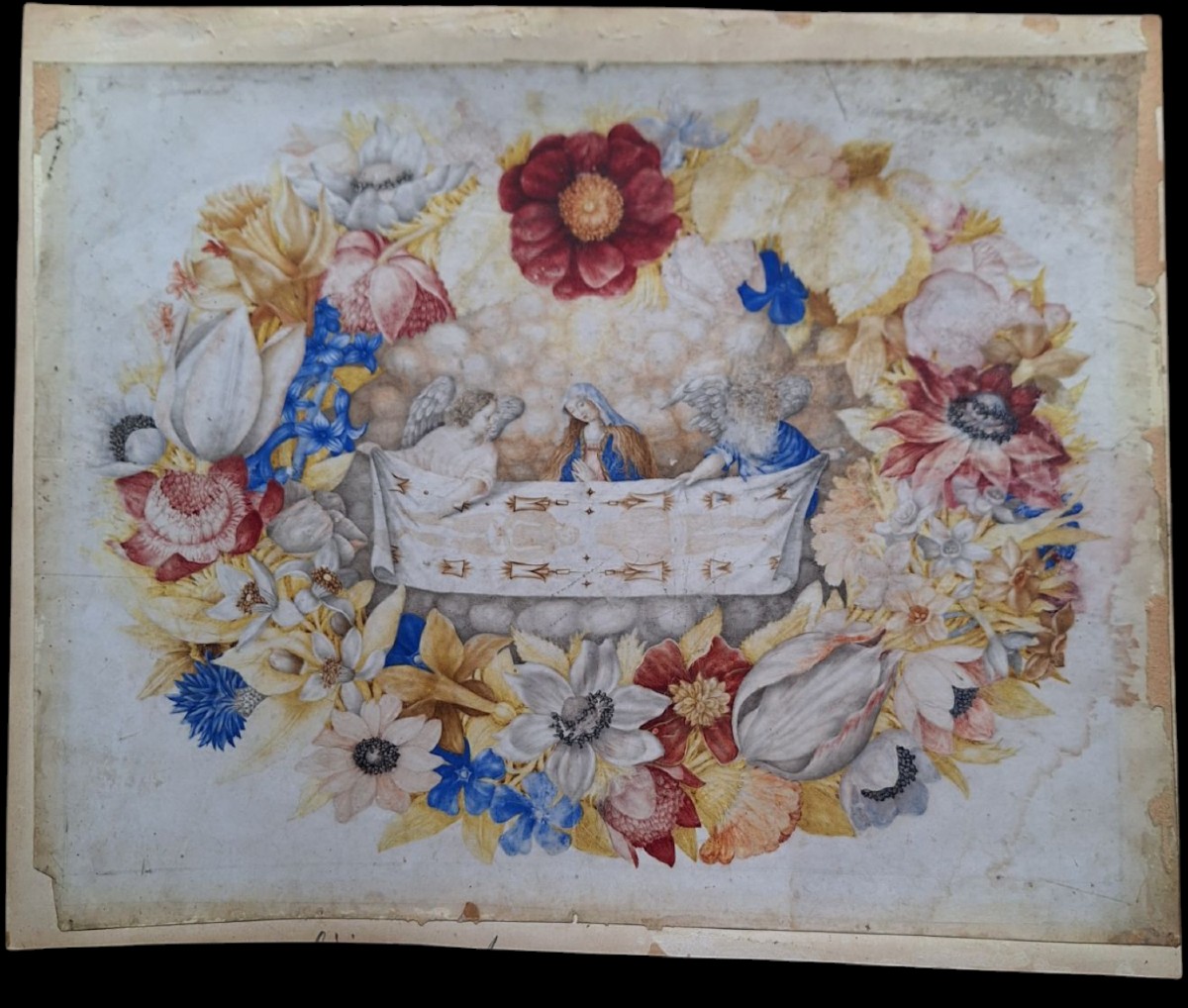 Oil Gouache On Parchment 17th Century 