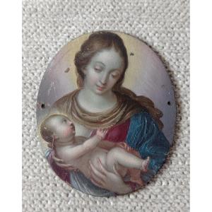 Miniature Sur Cuivre Vierge A L Enfant 