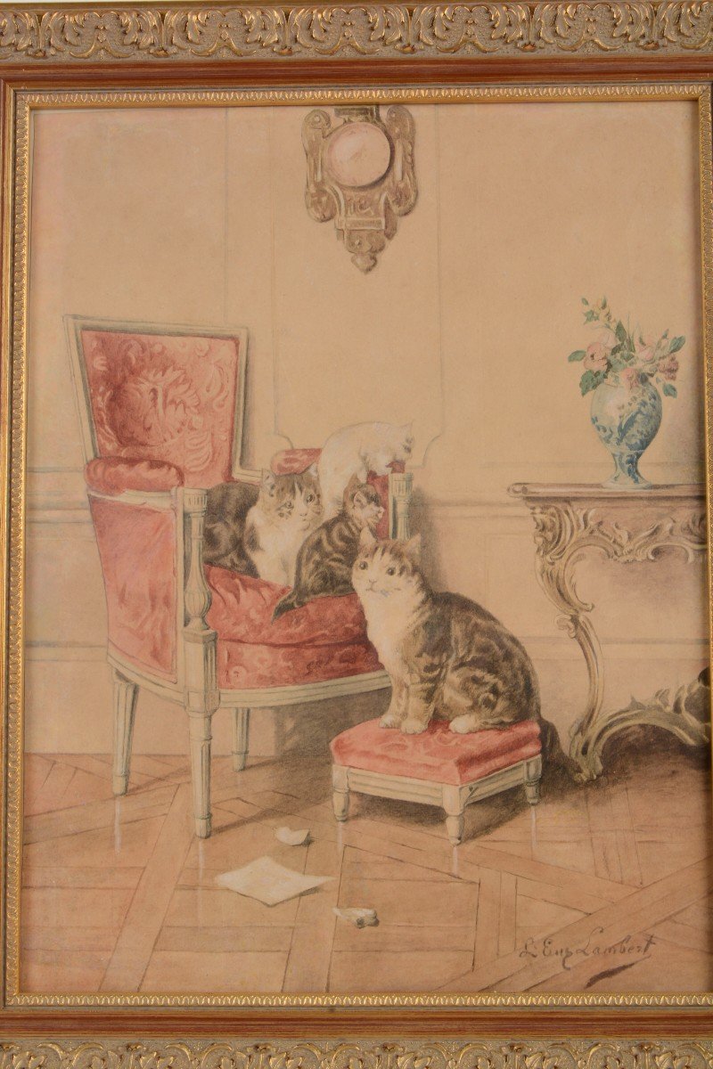 Les Chats Au Salon -  Louis Eugène Lambert 1825-1900