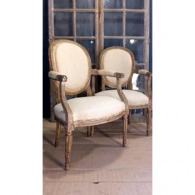 Paire De Fauteuils Louis XVI , 18eme