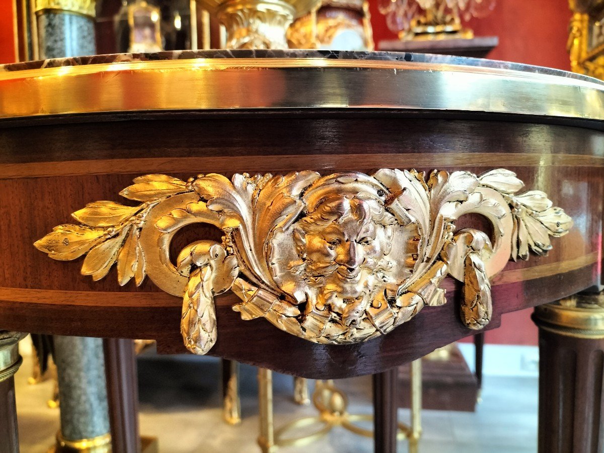 Gueridon In Marquetry And Gilt Bronze 19th Century-photo-4