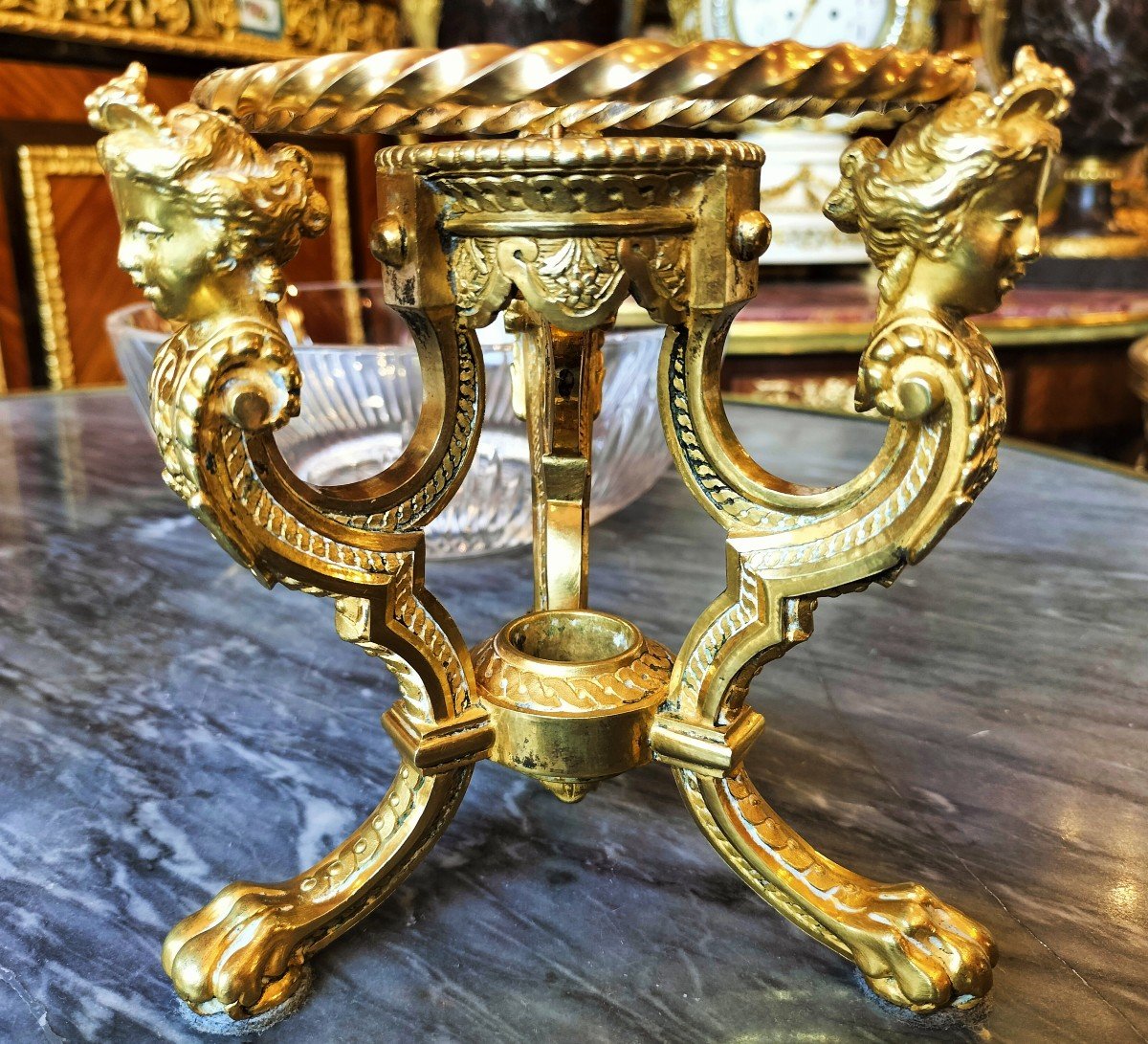 Pair Of Cut Crystal And Gilt Bronze Cups-photo-4