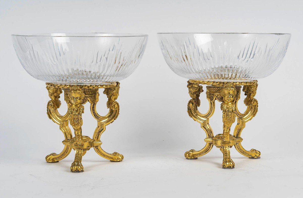 Pair Of Cut Crystal And Gilt Bronze Cups-photo-3