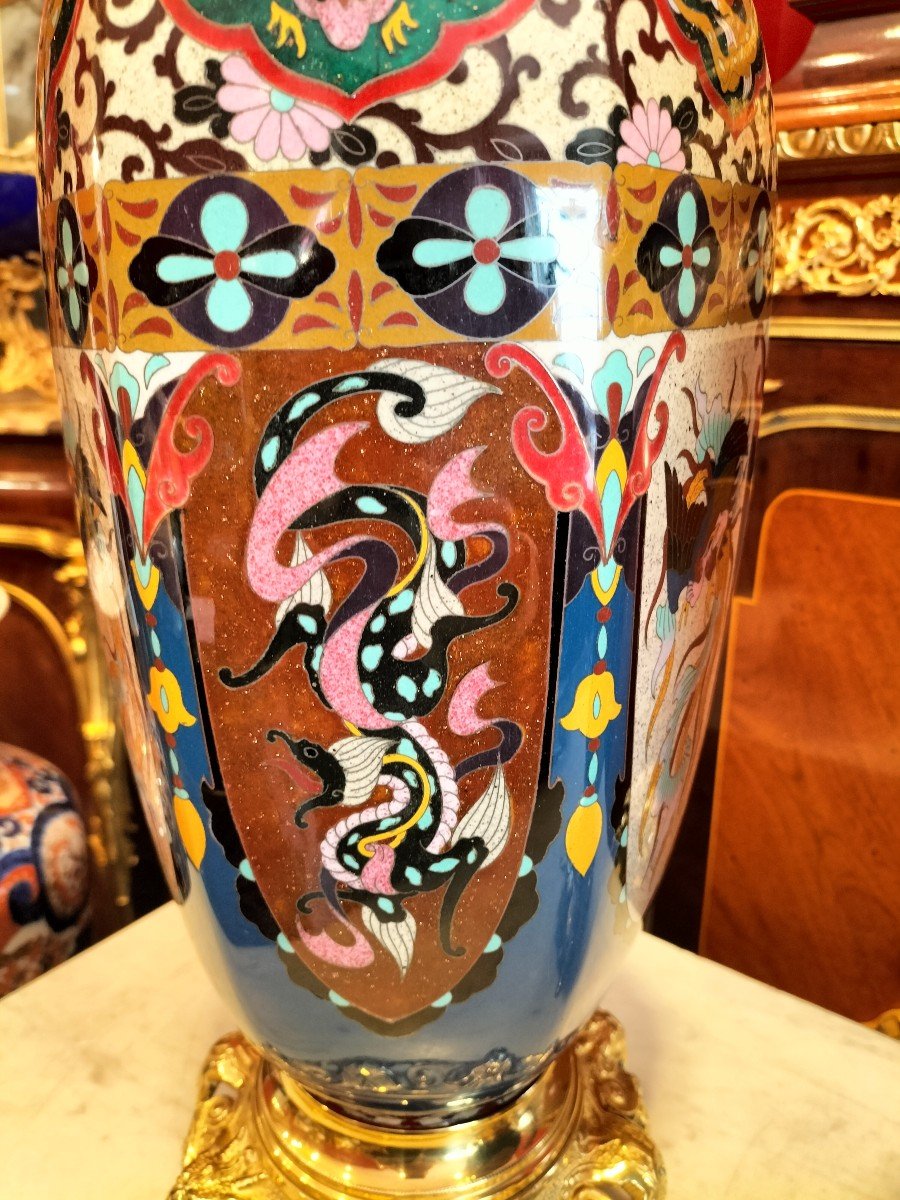 Paire De Grands Vases En Email Cloisonné Japon époque Meiji -photo-4