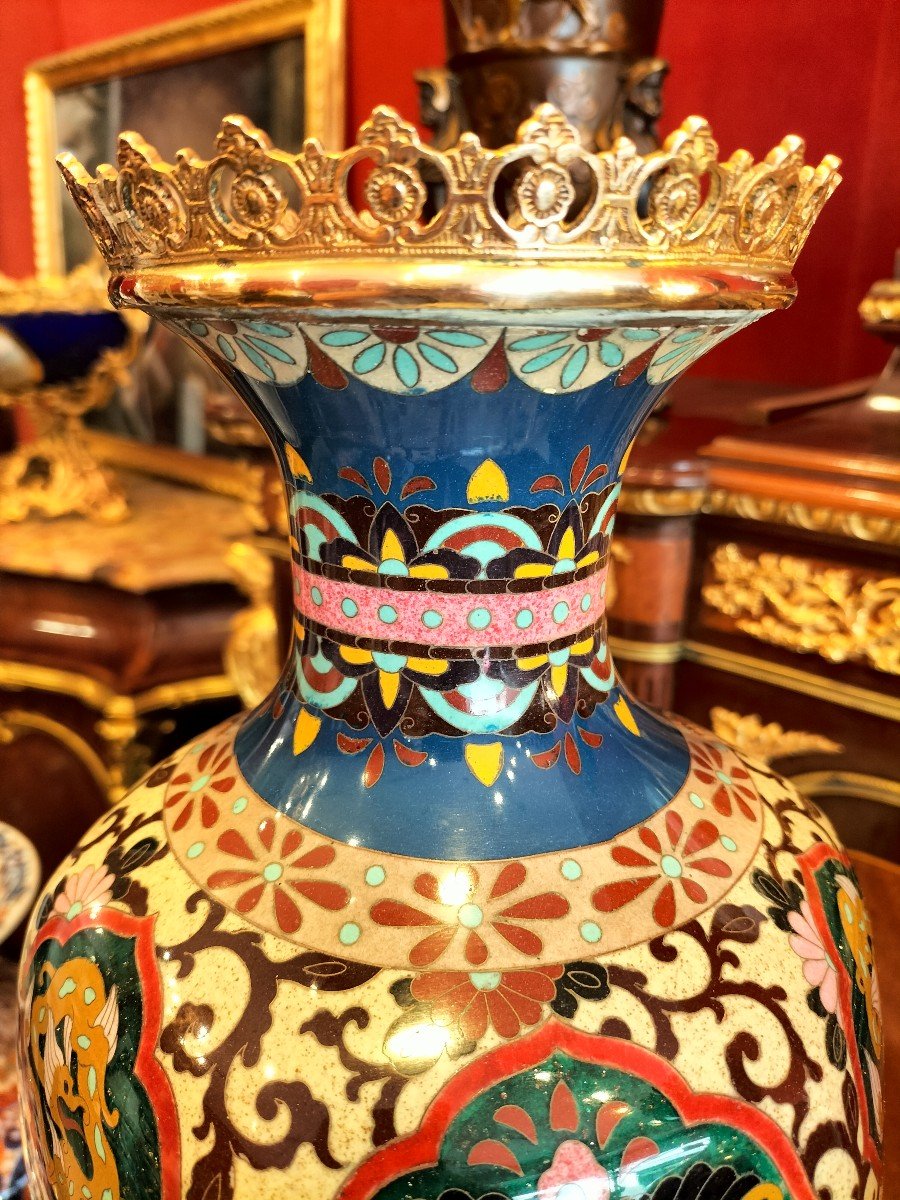 Paire De Grands Vases En Email Cloisonné Japon époque Meiji -photo-2