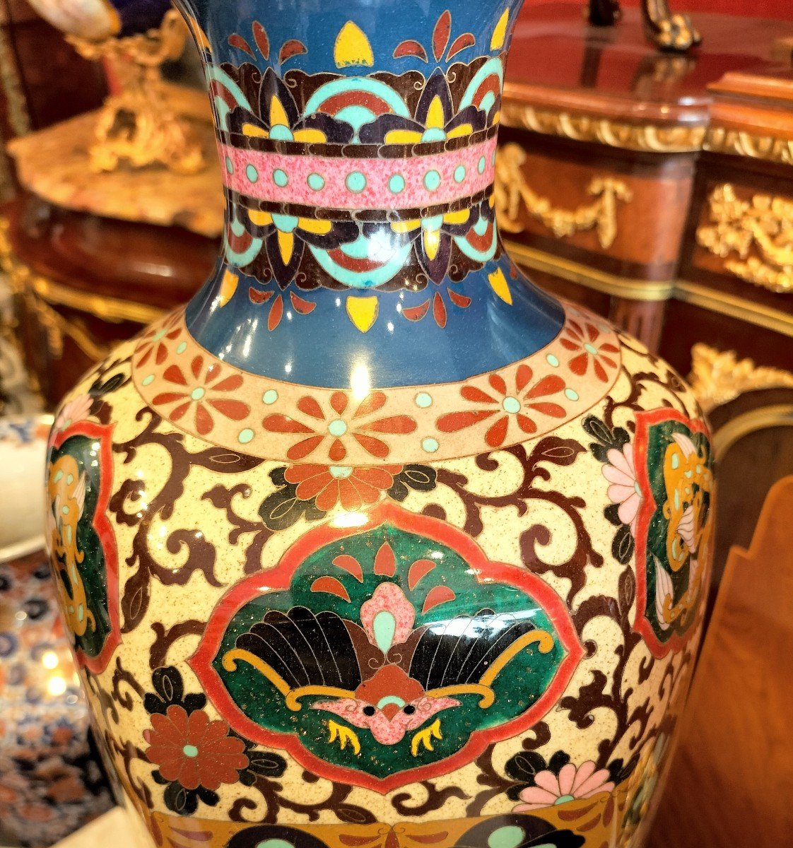 Paire De Grands Vases En Email Cloisonné Japon époque Meiji -photo-3