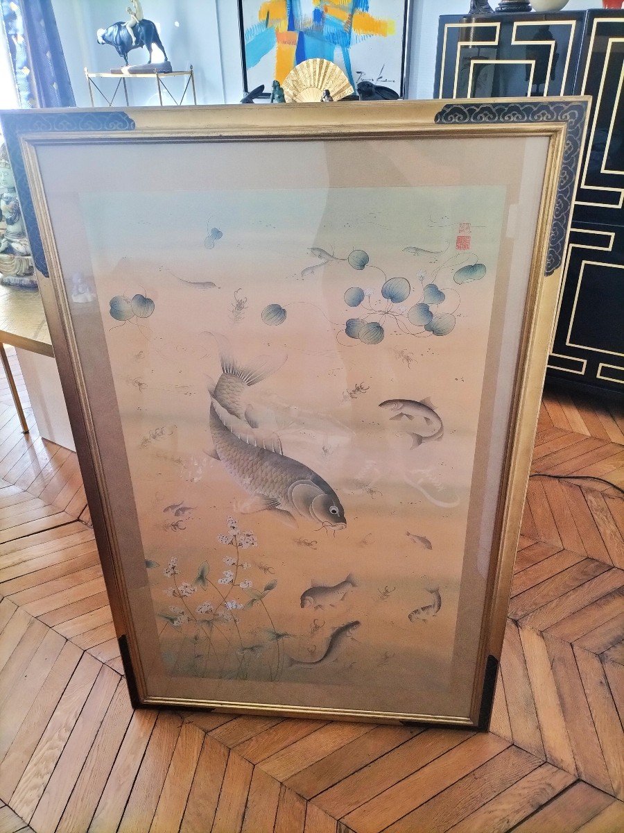 Large Asian Silk Painting-photo-2