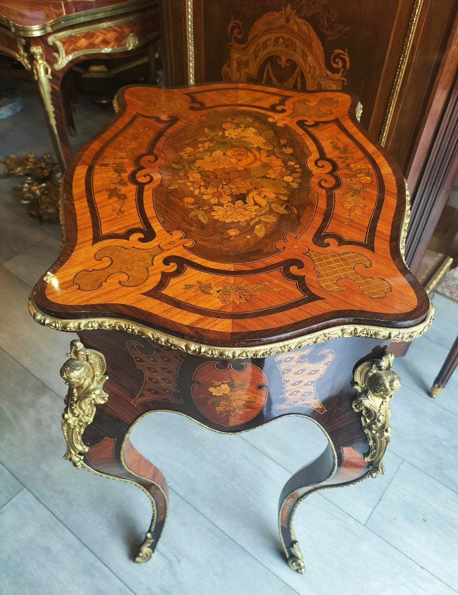 Dressing Table In Marquetry And Gilt Bronze Napoleon III Period-photo-2