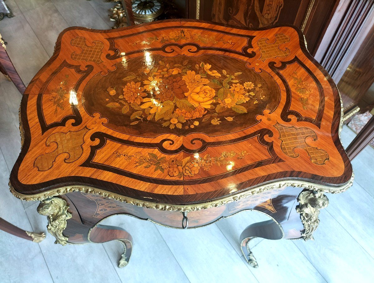 Dressing Table In Marquetry And Gilt Bronze Napoleon III Period-photo-3