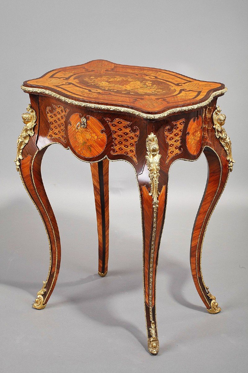 Dressing Table In Marquetry And Gilt Bronze Napoleon III Period