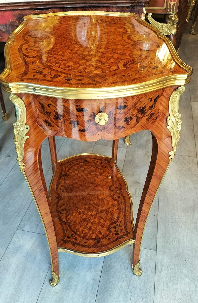 Table En Marqueterie Et Bronze Doré Estampillé Raulin Style Louis XV -photo-4