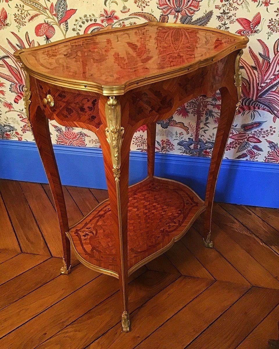 Table En Marqueterie Et Bronze Doré Estampillé Raulin Style Louis XV -photo-8