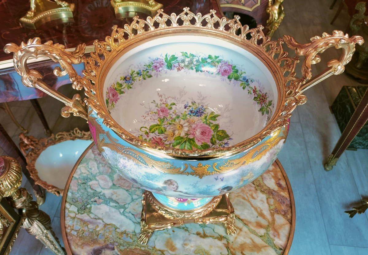 Coupe Centre De Table En Porcelaine Et Bronze Doré -photo-4