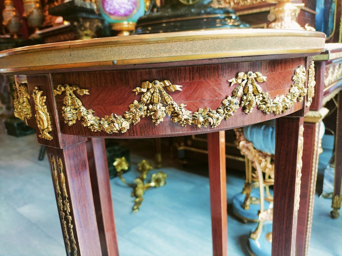Pedestal Table In Marquetry And Gilt Bronze 19th Century -photo-4