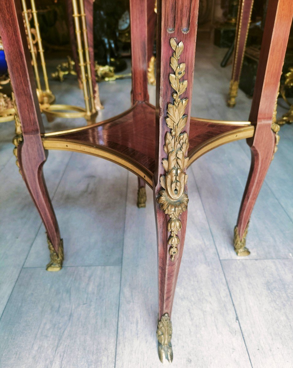 Pedestal Table In Marquetry And Gilt Bronze 19th Century -photo-2