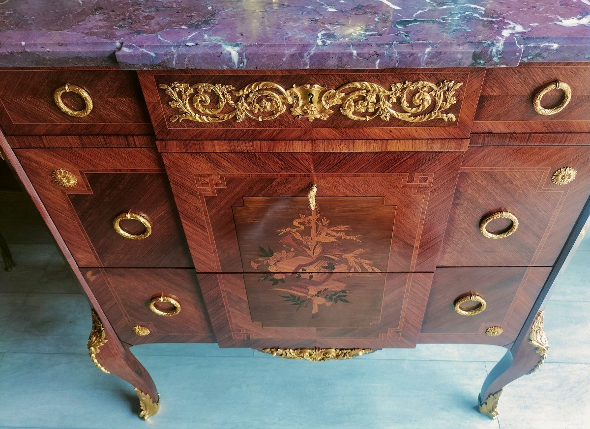 Louis XV - Louis XVI Transition Style Marquetry Commode -photo-2