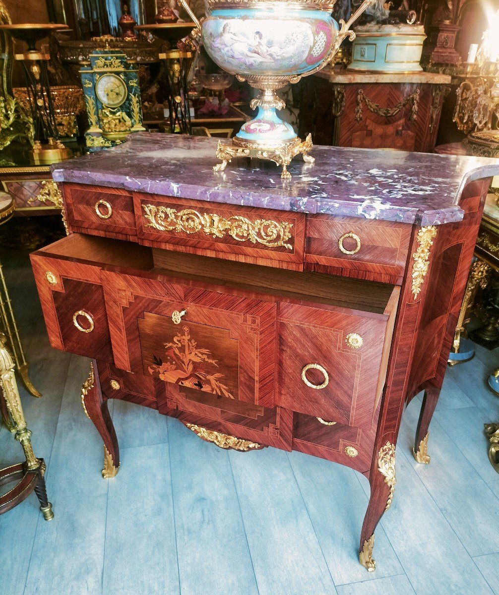 Louis XV - Louis XVI Transition Style Marquetry Commode -photo-5